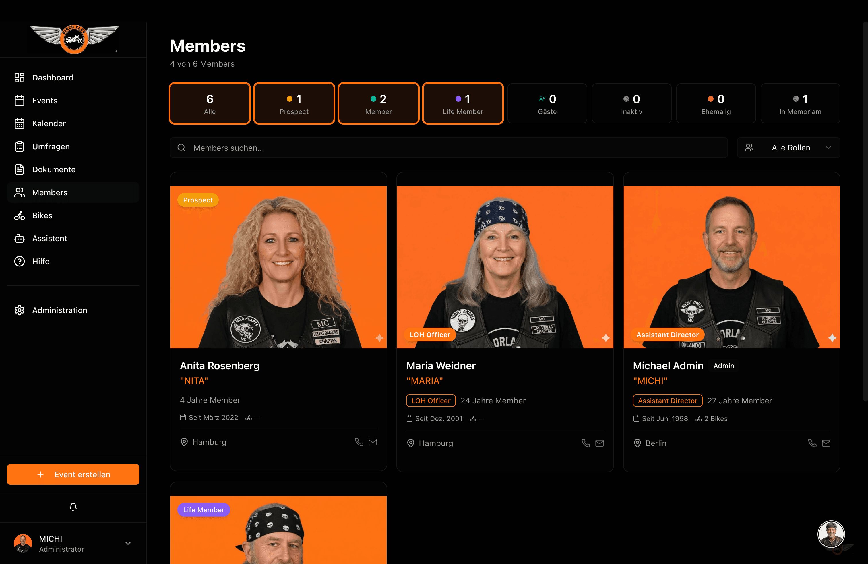 Profile & Kontakte - Mitglieder-Verwaltung