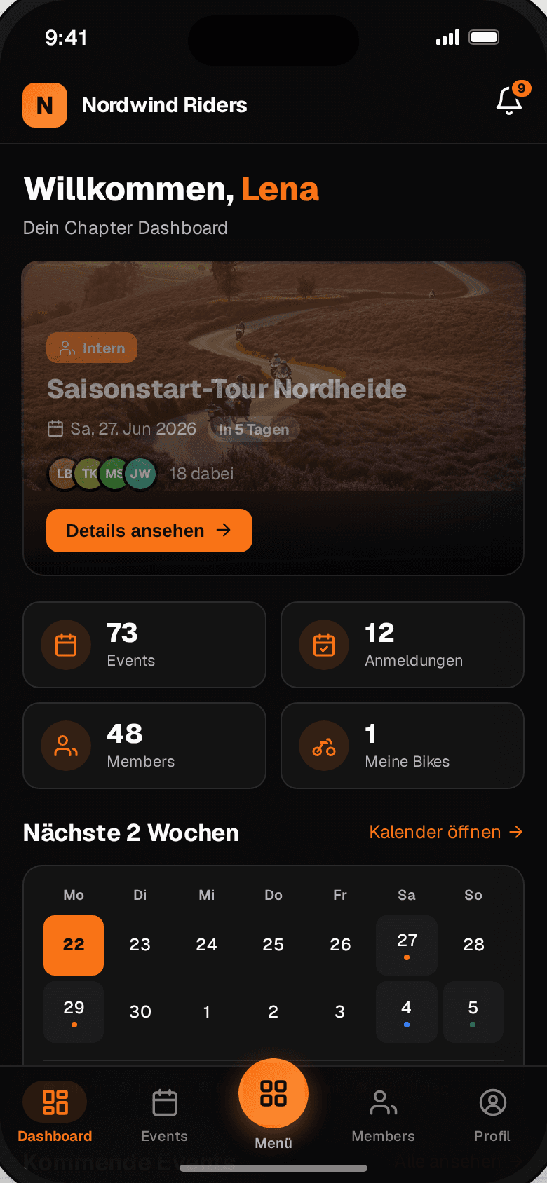 The RIKE dashboard in the mobile app on iPhone