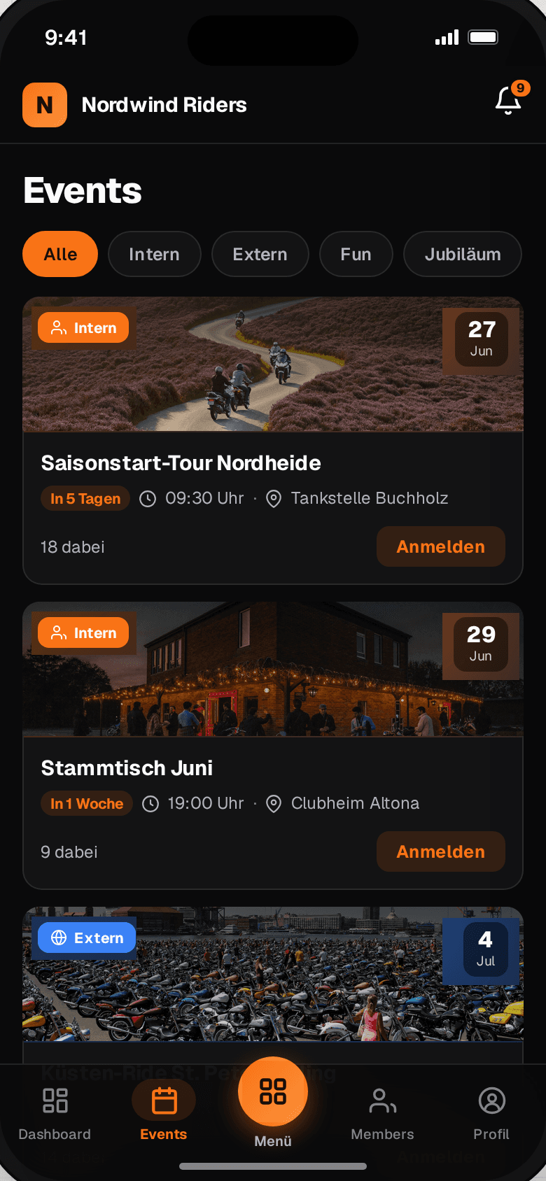 Rides & meetups in the RIKE mobile app