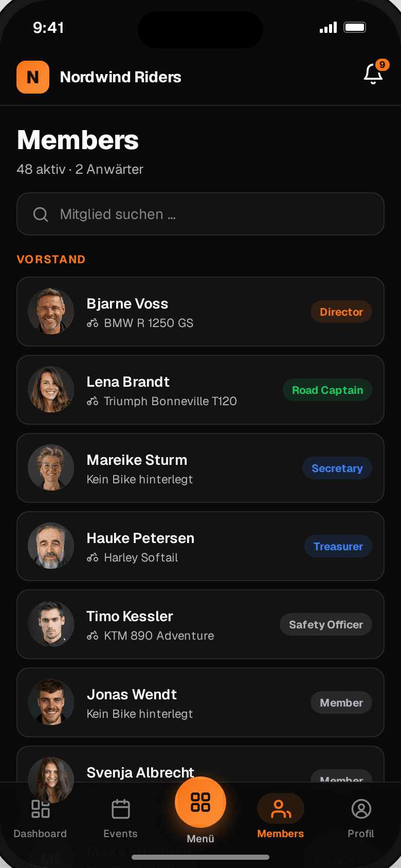 Profiles & contacts in the RIKE mobile app